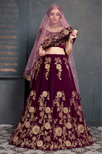 Purple Colour Velvet Lehenga Choli