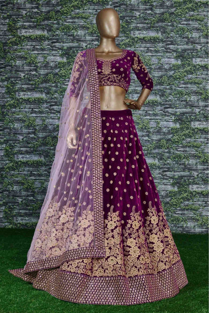 Purple Colour Velvet Lehenga Choli