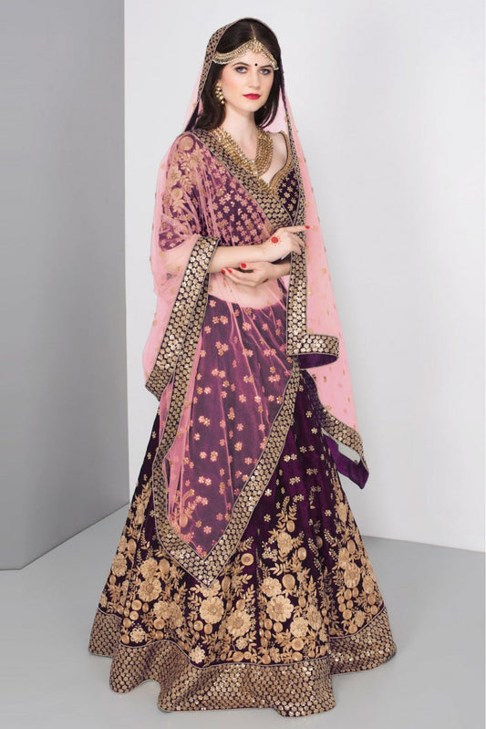 Purple Colour Velvet Lehenga Choli