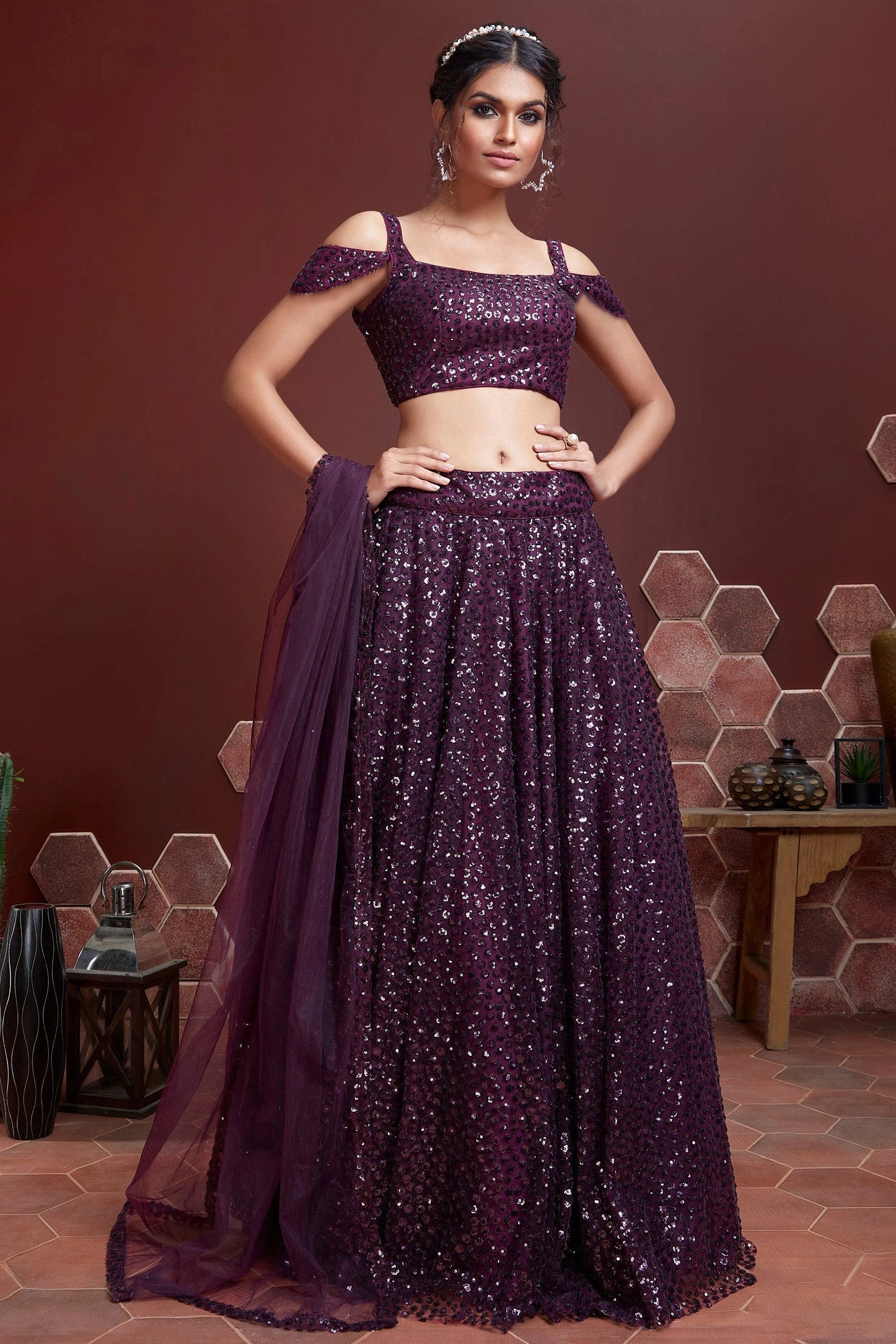 Purple Soft Net Designer Lehenga Choli