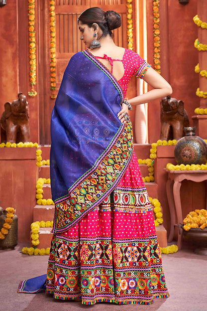 Rani Pink Colour Cotton Silk Navratri Lehenga Choli