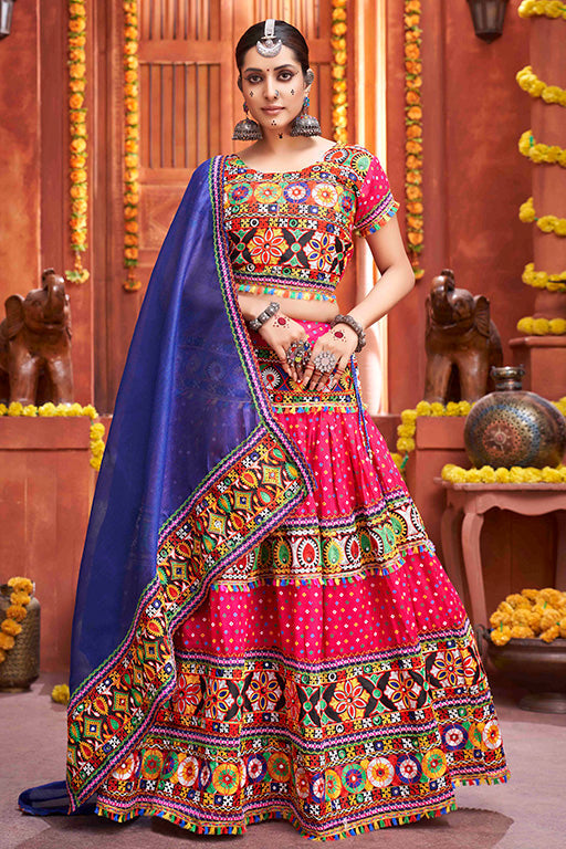 Rani Pink Colour Cotton Silk Navratri Lehenga Choli