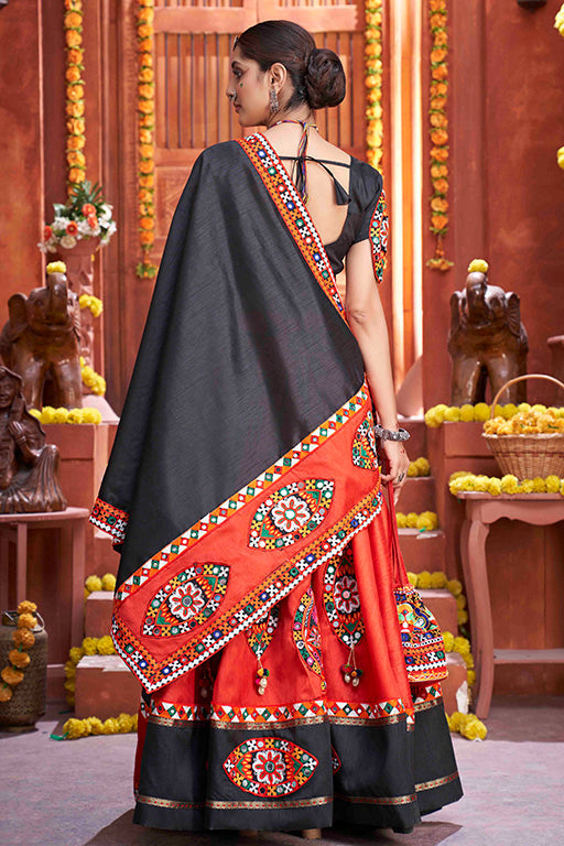 Red Colour Art Silk Navratri Lehenga Choli