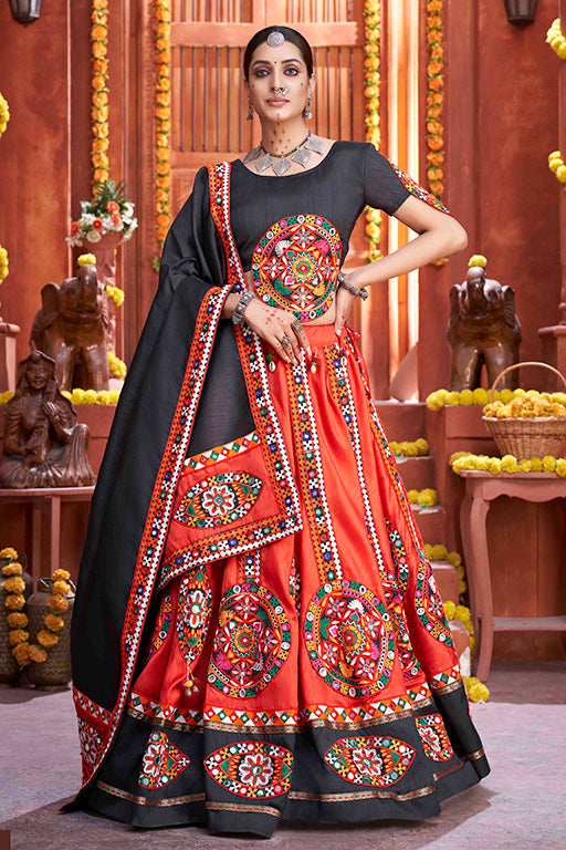 Red Colour Art Silk Navratri Lehenga Choli