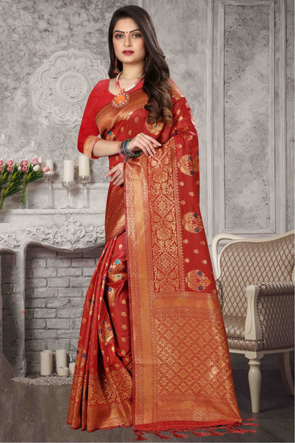 Red Colour Banarasi Art Silk Traditional Saree