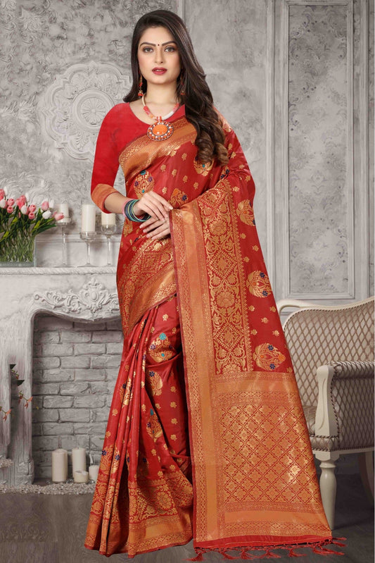 Red Colour Banarasi Art Silk Traditional Saree