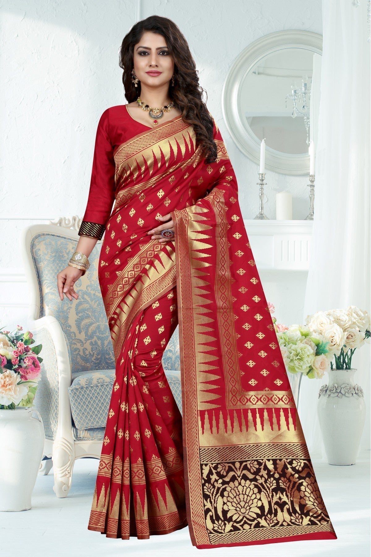 Red Colour Banarasi Art Silk Woven Saree