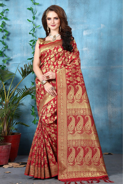 Red Colour Banarasi Art Silk Woven Saree