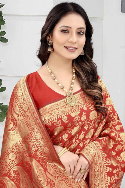 Red Colour Banarasi Art Silk Woven Saree