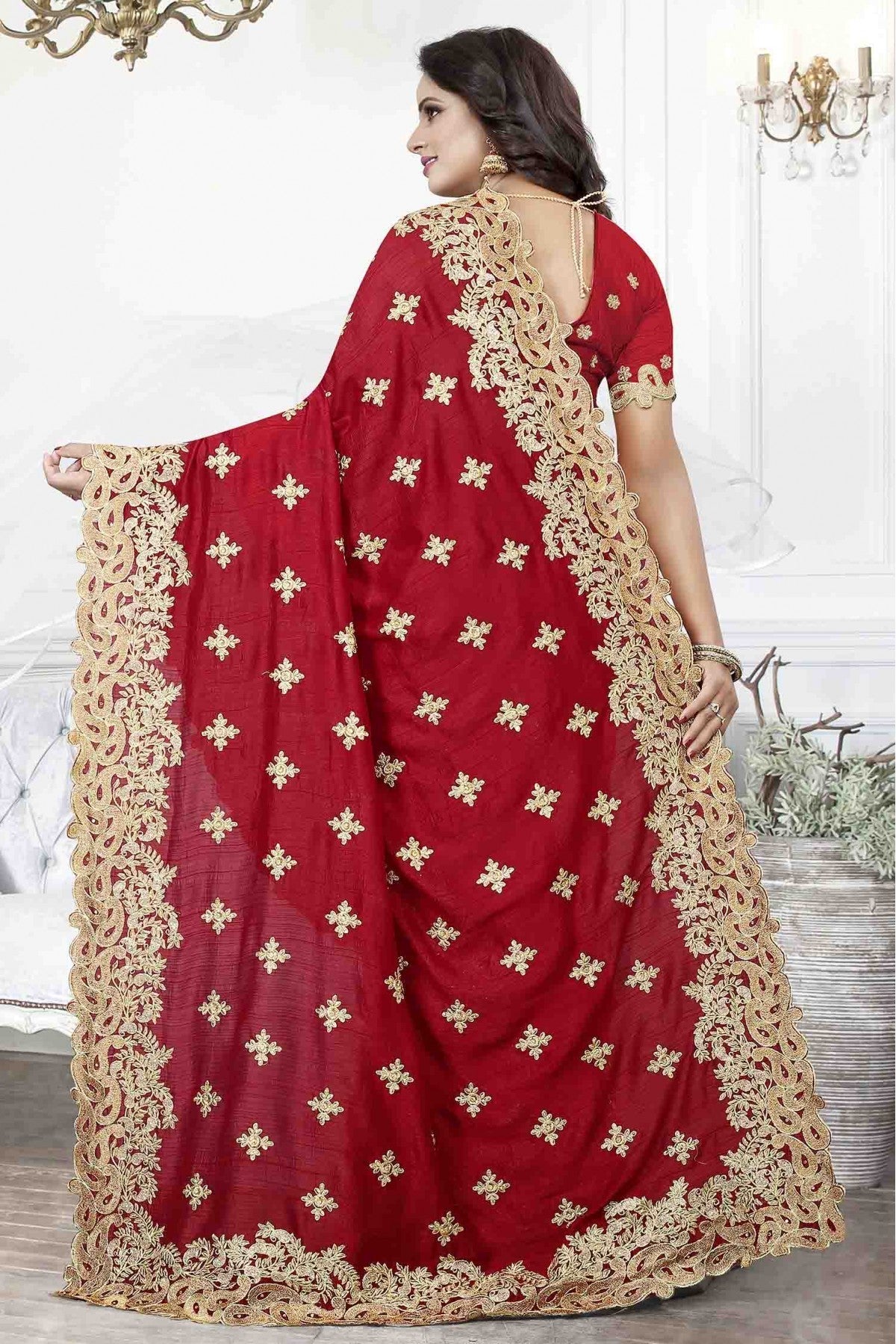 Red Colour Cherry Silk Designer Saree