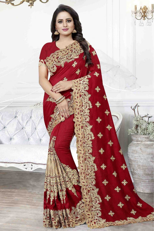 Red Colour Cherry Silk Designer Saree