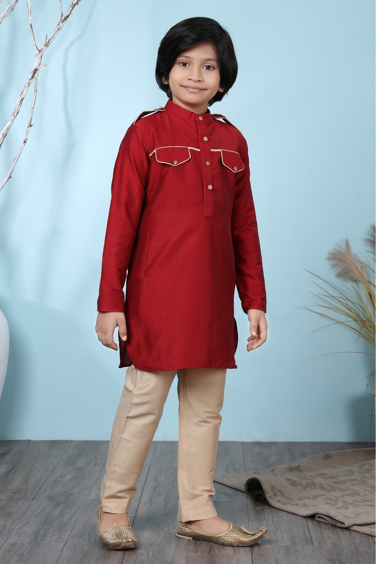 Red Colour Cotton Silk Kurta Pajama VSBW1070072