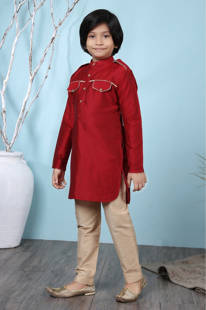 Red Colour Cotton Silk Kurta Pajama VSBW1070072