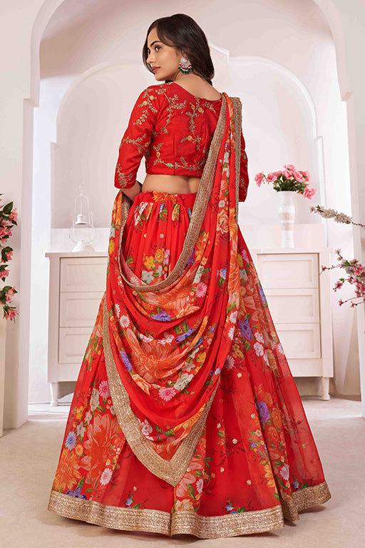 Red Colour Georgette Designer Lehenga Choli