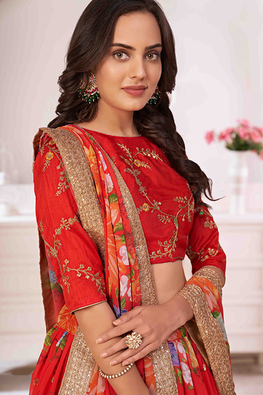 Red Colour Georgette Designer Lehenga Choli