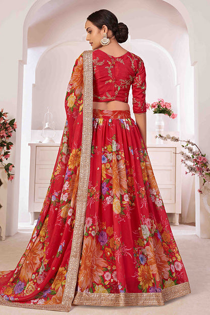 Red Colour Georgette Designer Lehenga Choli