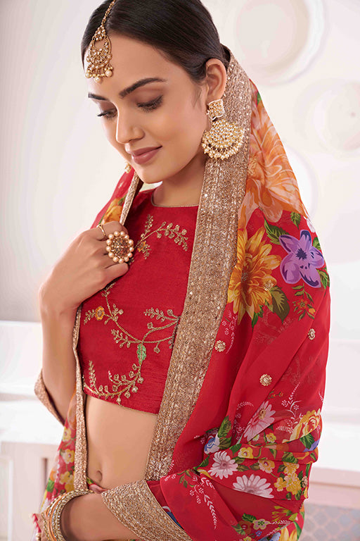 Red Colour Georgette Designer Lehenga Choli