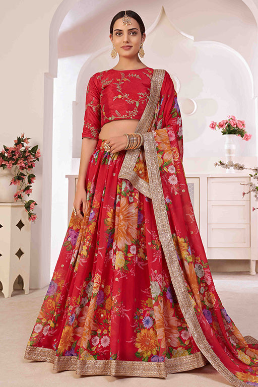 Red Colour Georgette Designer Lehenga Choli