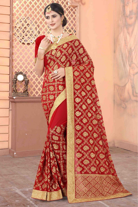 Red Colour Georgette Designer Saree