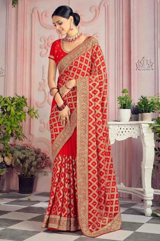 Red Colour Georgette Designer Saree