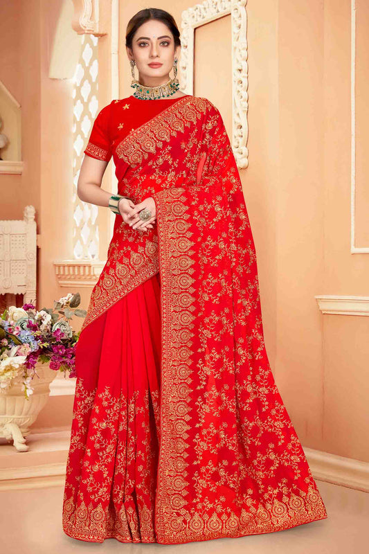 Red Colour Georgette Designer Saree