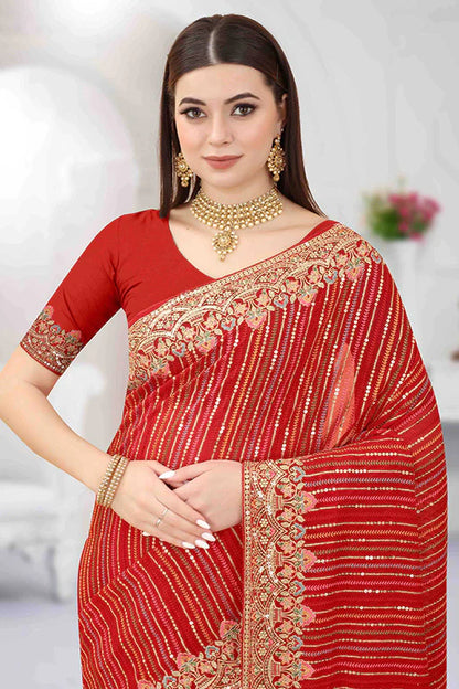 Red Colour Georgette Designer Saree