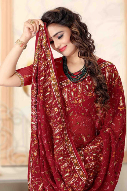 Red Colour Georgette Designer Saree