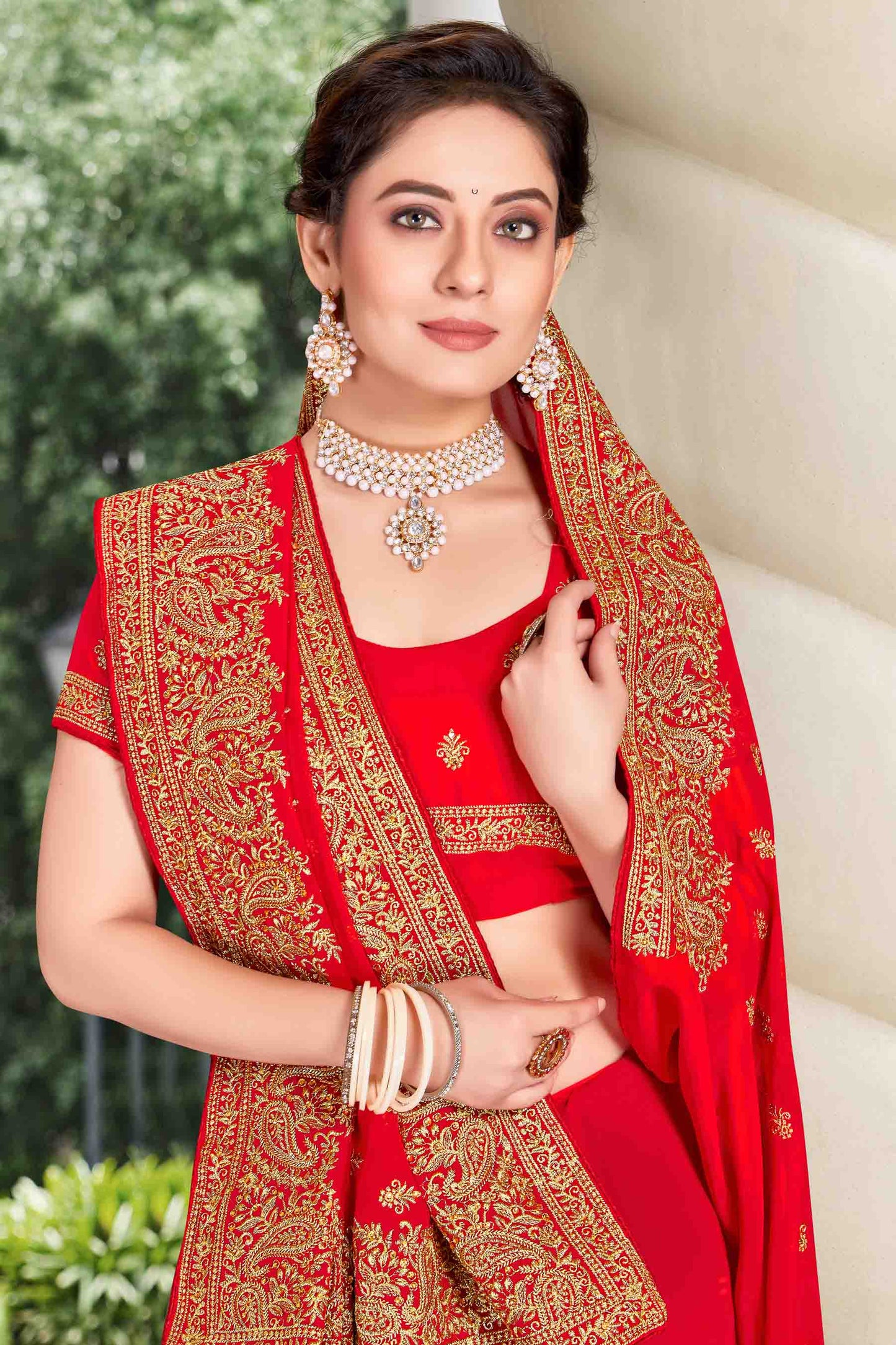 Red Colour Georgette Designer Saree