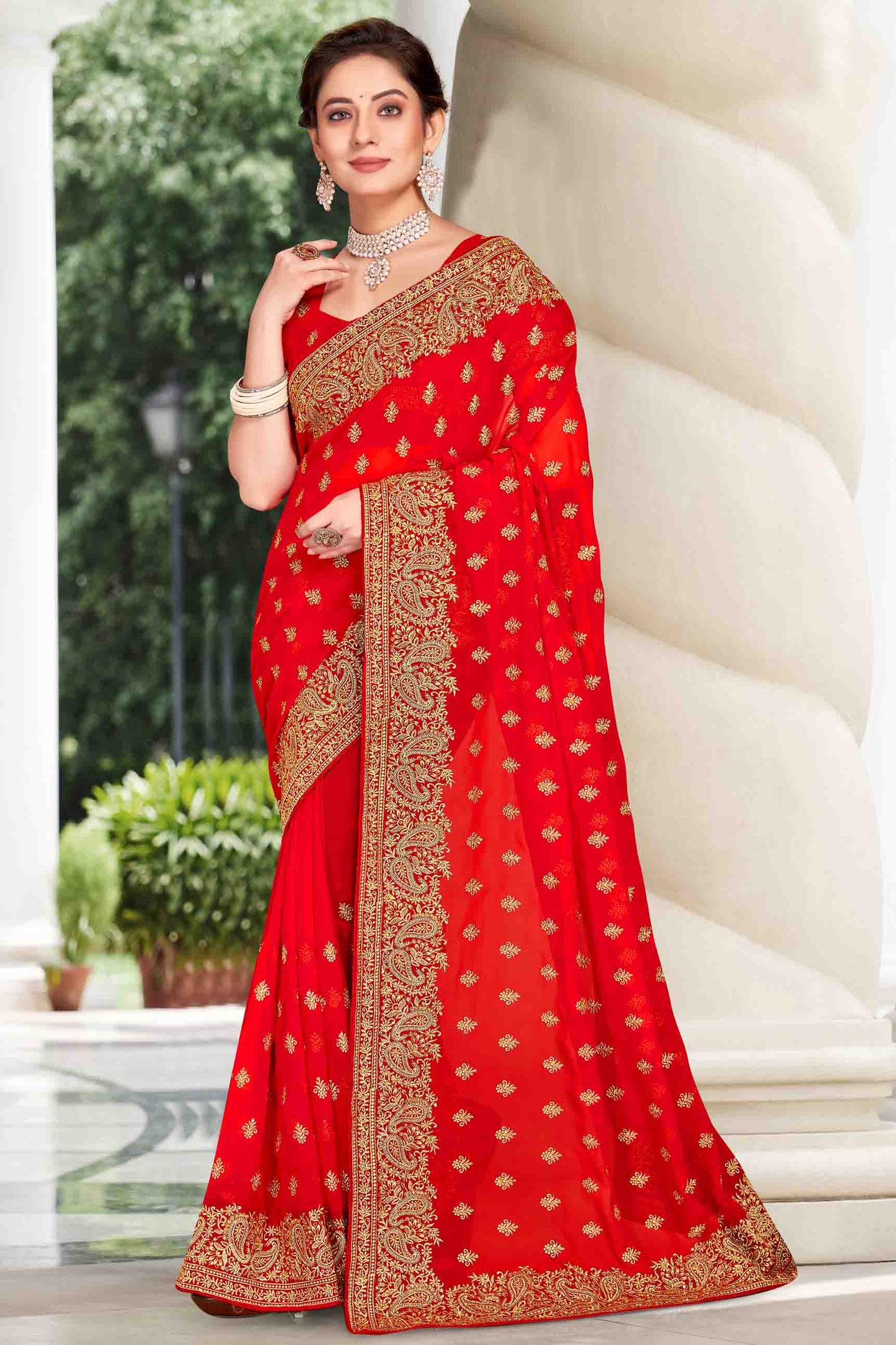 Red Colour Georgette Designer Saree