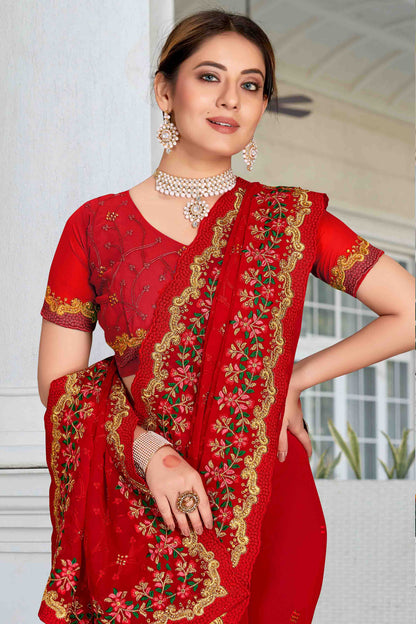 Red Colour Georgette Designer Saree