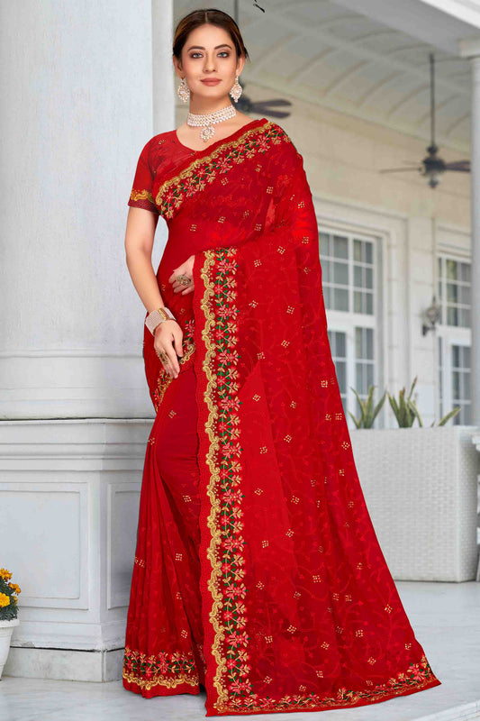 Red Colour Georgette Designer Saree