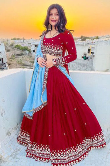 Red Colour Georgette Embroidery Lehenga Choli