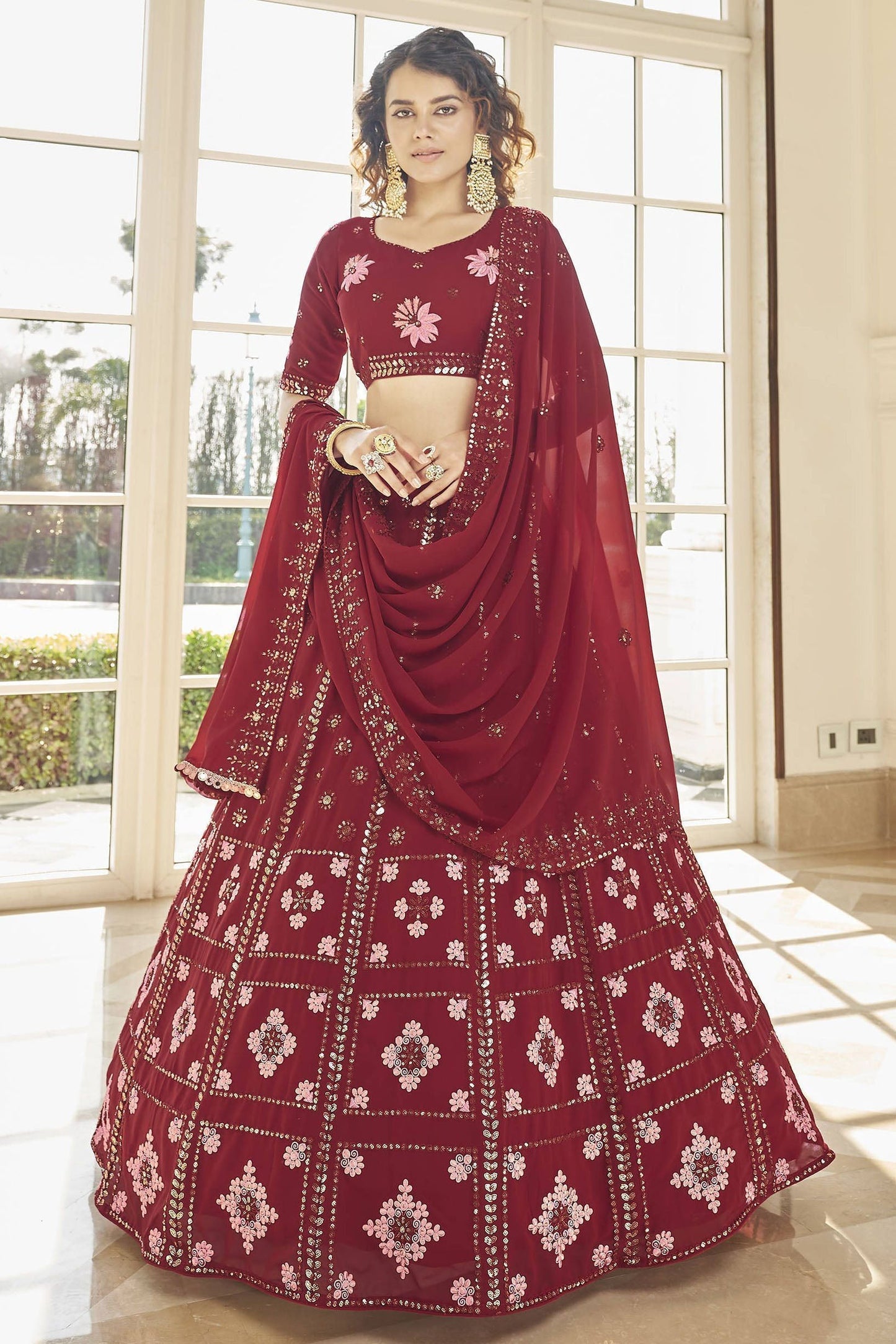 Red Colour Georgette Embroidery Lehenga Choli VSLC1150129