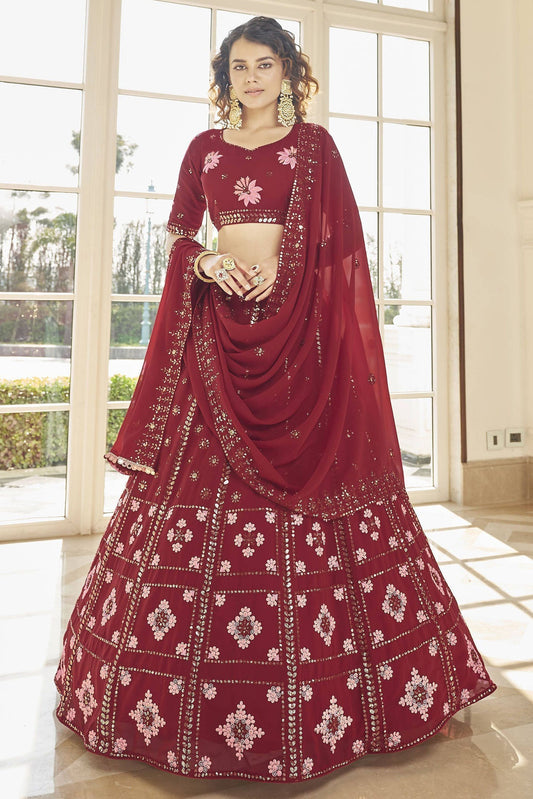 Red Colour Georgette Embroidery Lehenga Choli