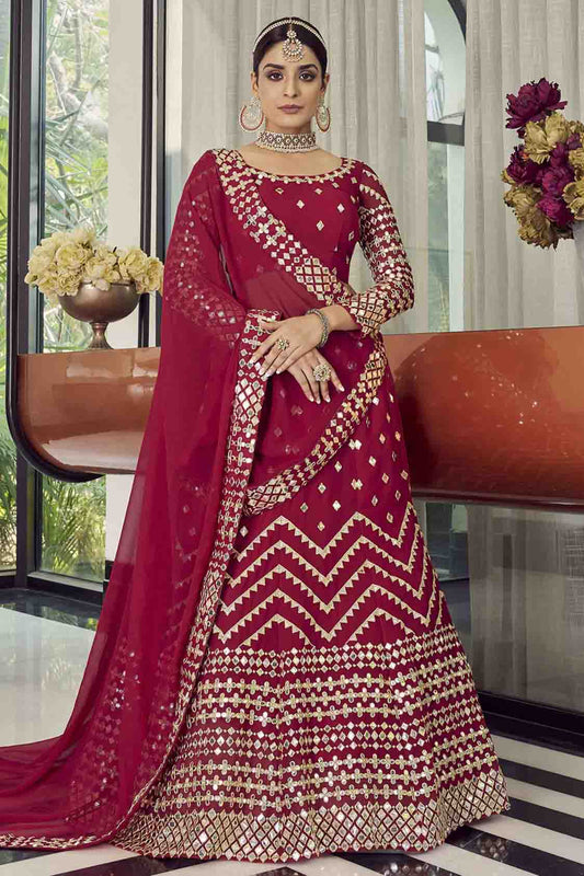 Red Colour Georgette Foil Print Lehenga Choli