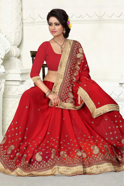 Red Colour Georgette Party Wear Saree