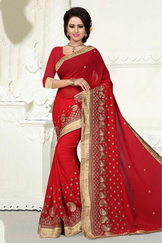 Red Colour Georgette Party Wear Saree