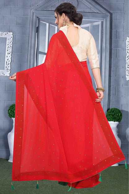 Red Colour Georgette Party Wear Saree