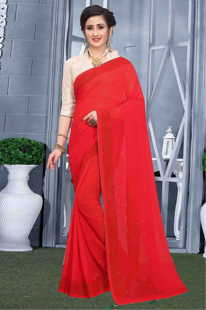 Red Colour Georgette Party Wear Saree