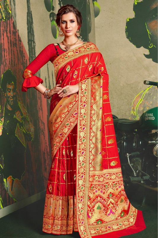 Red Colour Jacquard Silk Traditional Saree