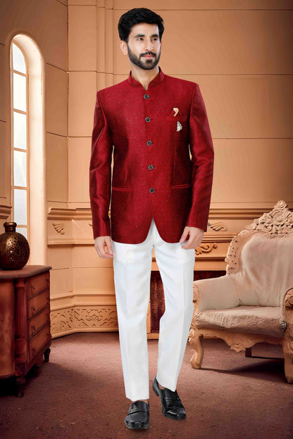 Red Colour Jodhpuri In Jacquard Fabric VSJP1130157