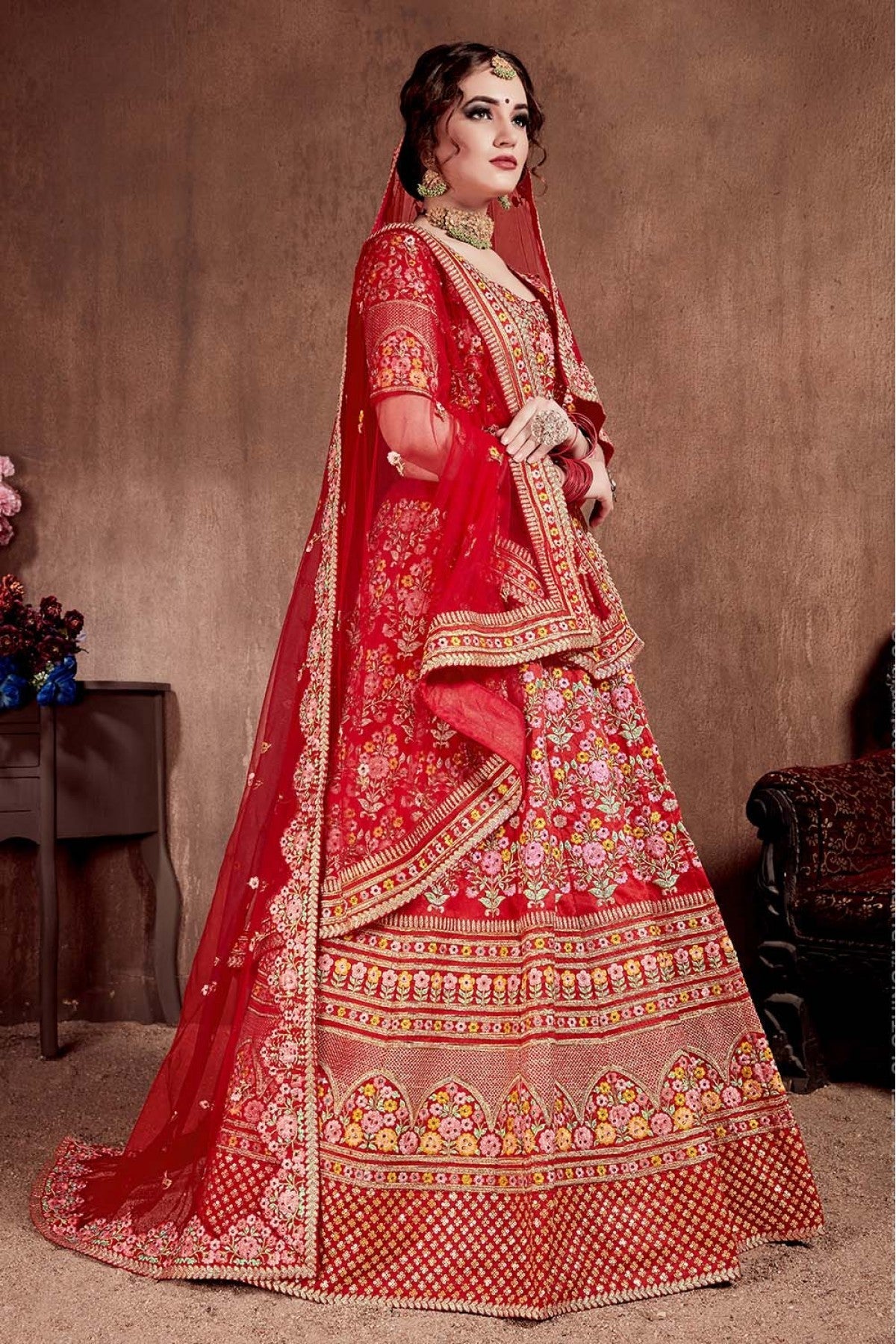 Red Colour Mulberry Silk Lehenga Choli