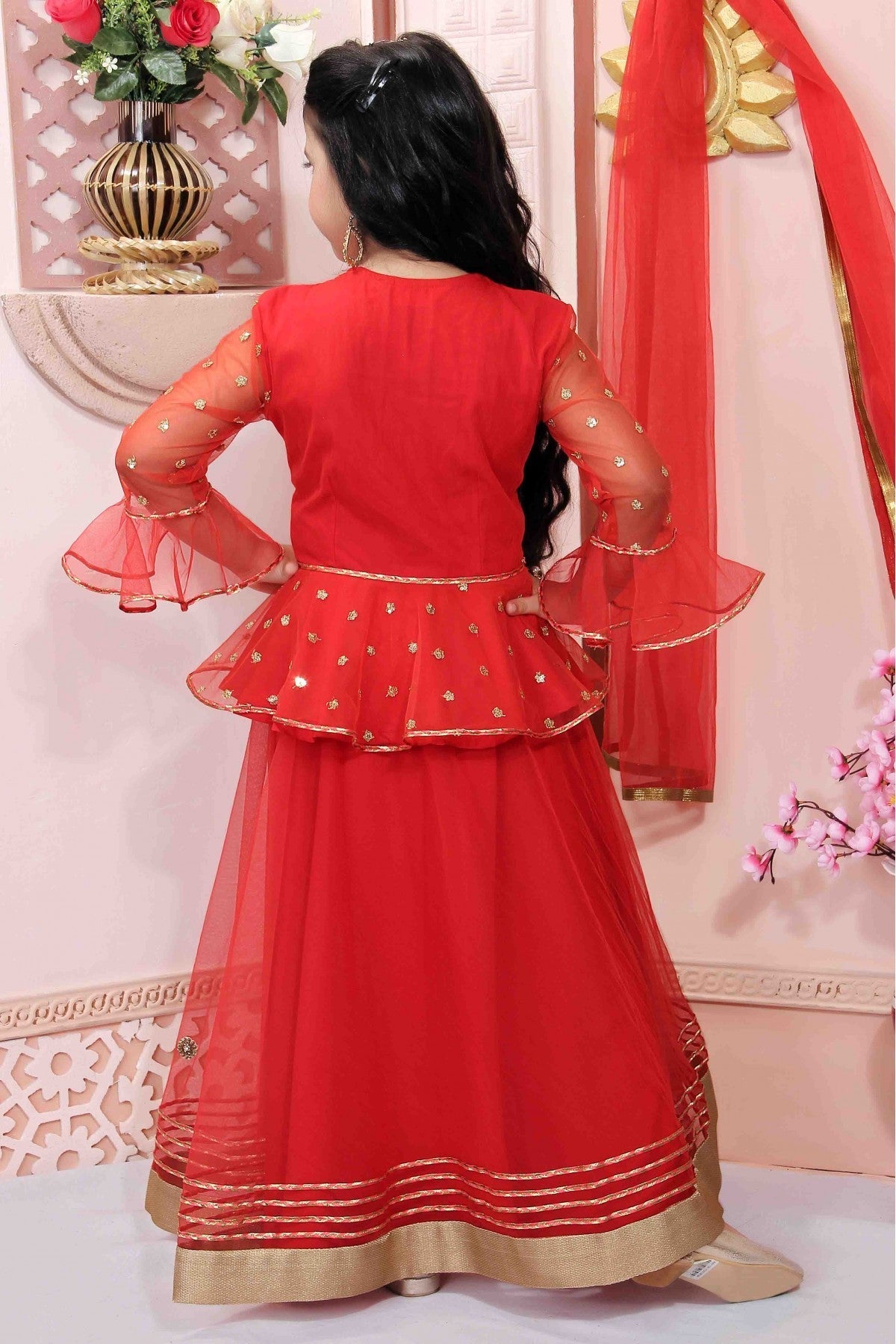 Red Colour Net Party Wear Lehenga Choli VSGW1070010