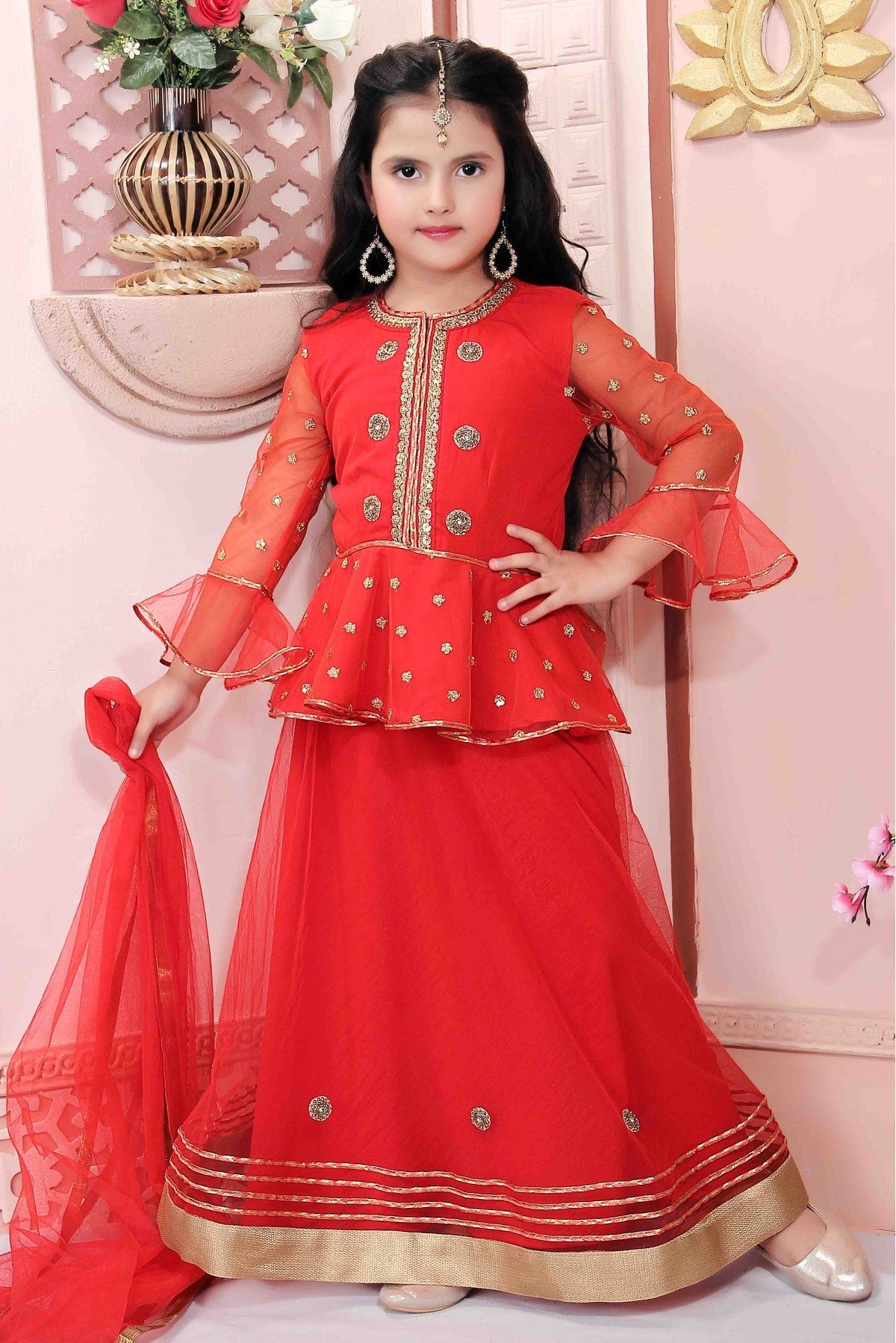 Red Colour Net Party Wear Lehenga Choli VSGW1070010