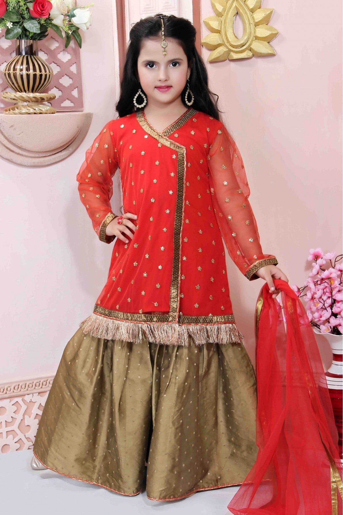 Red Colour Net Party Wear Sharara Suit VSGW1070014