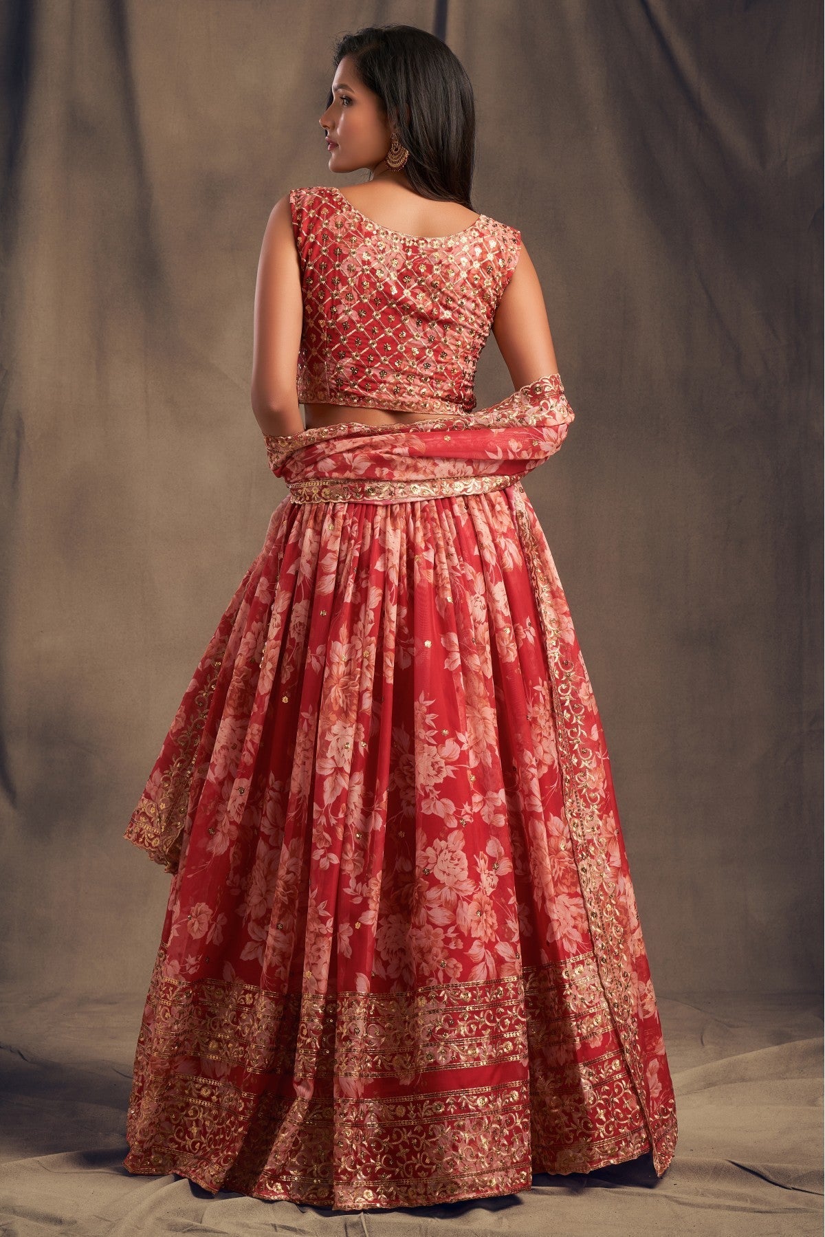 Red Colour Organza Lehenga Choli