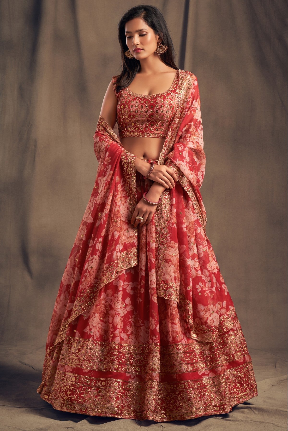 Red Colour Organza Lehenga Choli