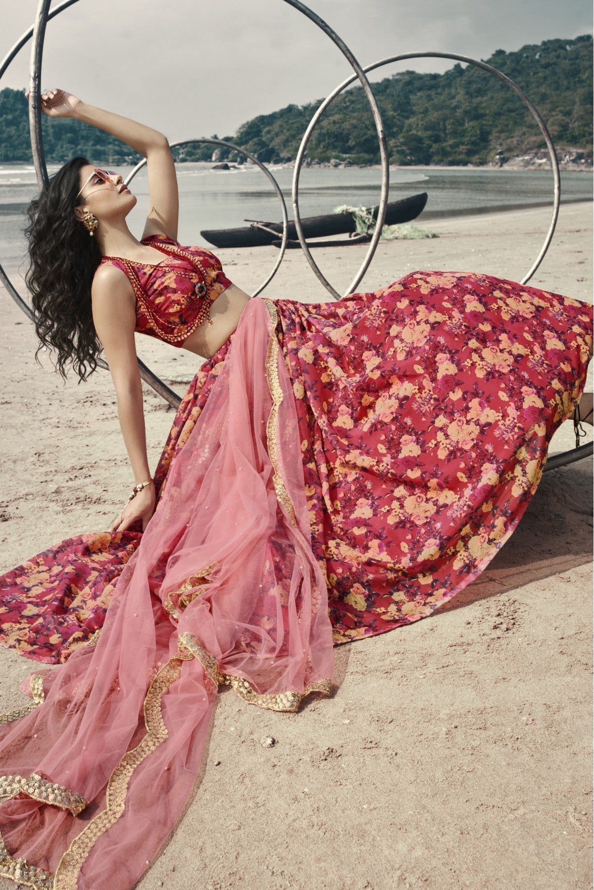 Red Colour Organza Printed Lehenga Choli