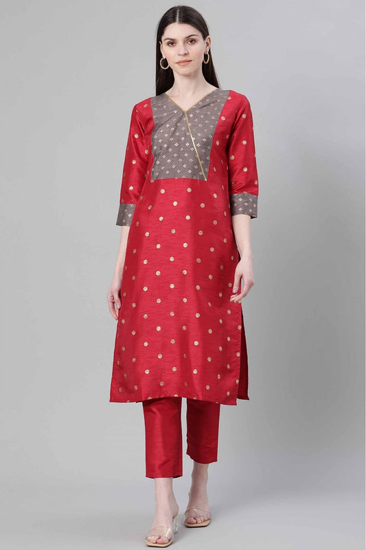 Red Colour Poly Silk Foil Print Kurti