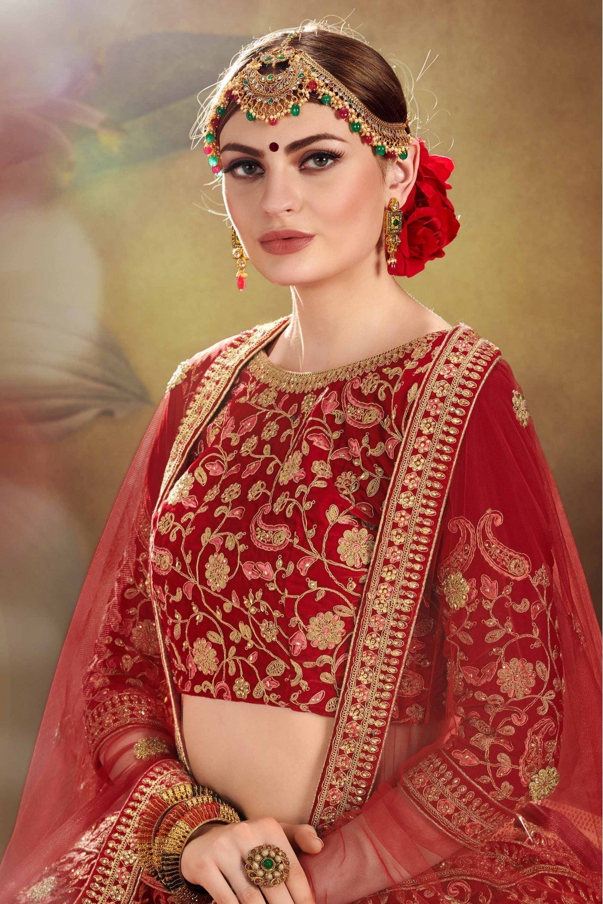 Red Colour Pure Velvet Embroidery Lehenga Choli